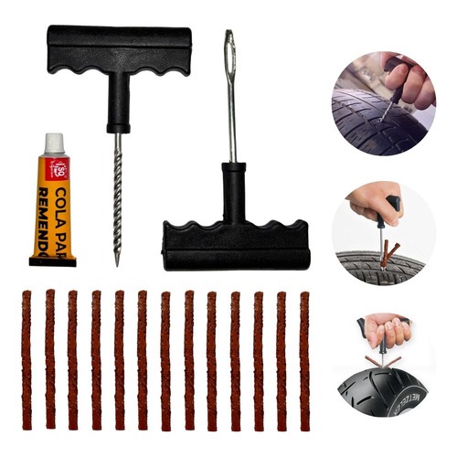 Kit Remendo Profissional Completo Pneu Carro Moto Sem Câmara + 20 Reparo Macarrão