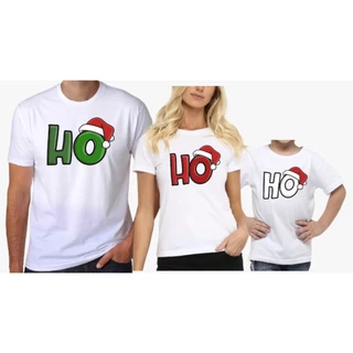 Camisetas de Natal Natal em Família Ho Ho Ho Tal Pai, Mãe e Filho BRANCO