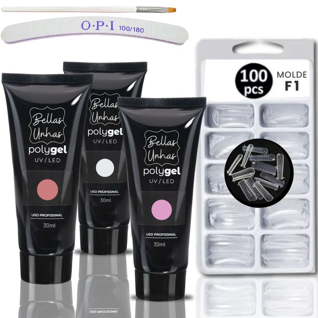 Kit Polygel Com 3 Poligel Alongamento Cartela Molde F1 Unhas Promoção ...
