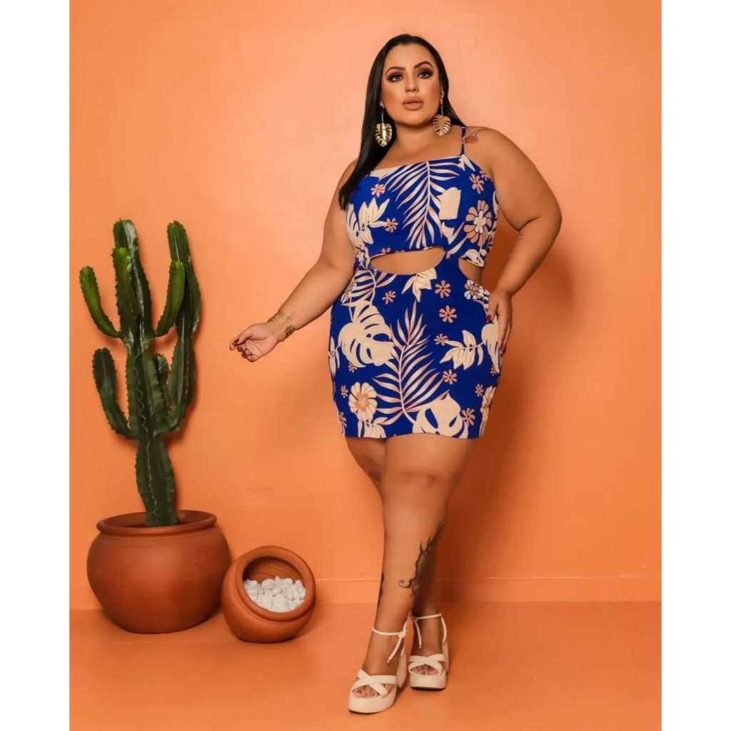 Vestido Macaquinho Short Saia Plus Size Feminino Duna Estampado com ...
