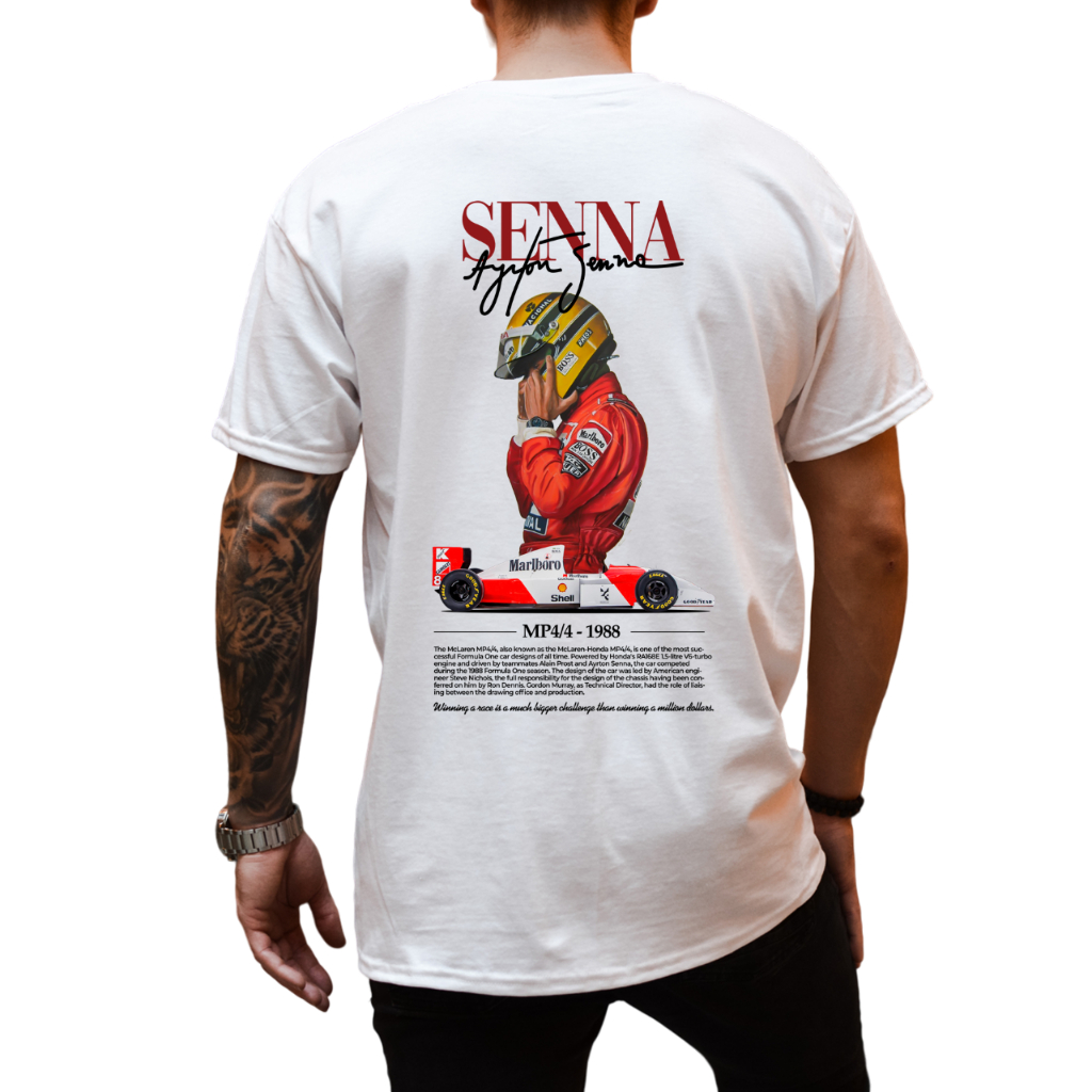 Camiseta Ayrton Sena MP4/4 1998 Assinatura 100% Algodão Coleção Carros