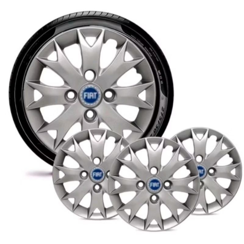 jogo 4 calotas palio fire economy uno aro 13 com ou sem emblema azul