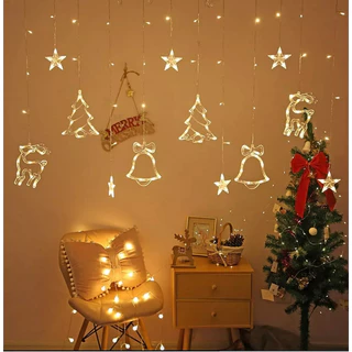 Cascata Led Natal Com Estrelas Rena Pinheiro 8 Funções 110v