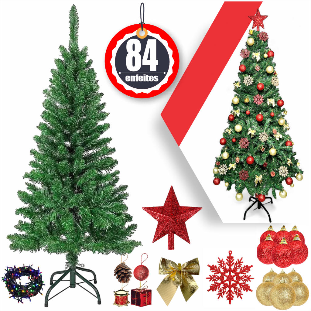 Arvore De Natal Luxo Decorada Enfeite Pinheiro Premium Cheia 1,5M com Pisca-pisca completa