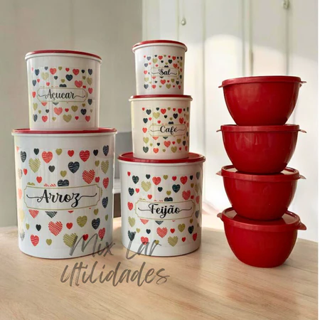 Kit de potes mantimentos cozinha com 5 peças plástico + 4 potes boll redondos