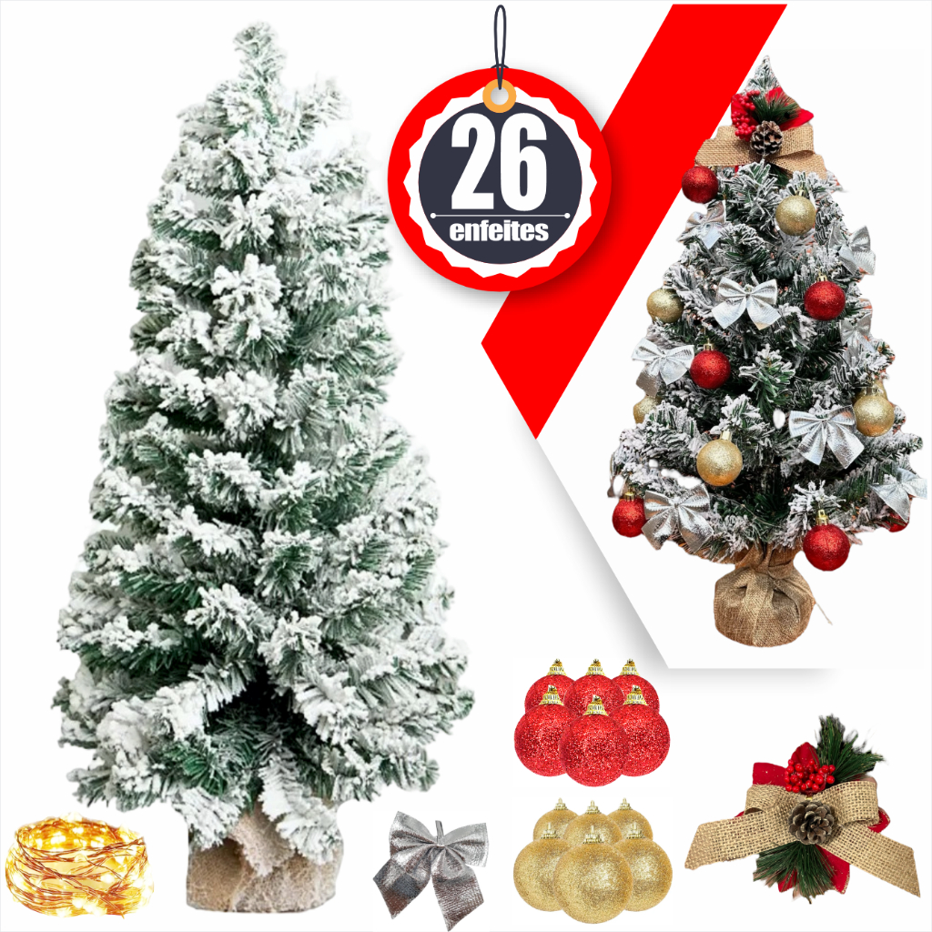 Arvore De Natal De Mesa Luxo Decorada Nevada Pinheiro Premium Cheia Completa