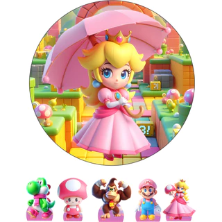KIT PAINEL EM LONA + DISPLAYS DE MESA PEACH MARIO BROSS