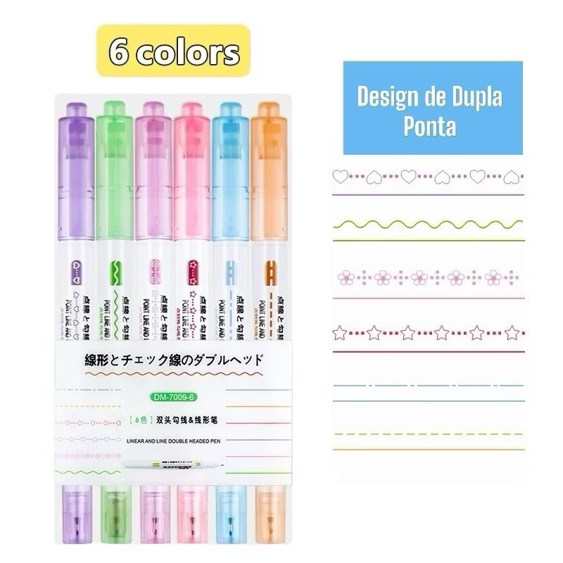 Kit 6 Canetas Cores Carimbo Roller Colorido Papelaria