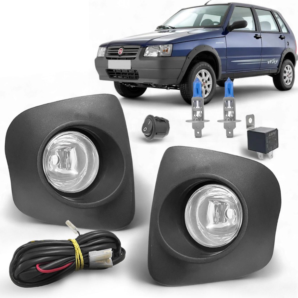 Kit Farol Milha Neblina Auxiliar Fiat Uno 2008 Completo Com Lâmpadas ...