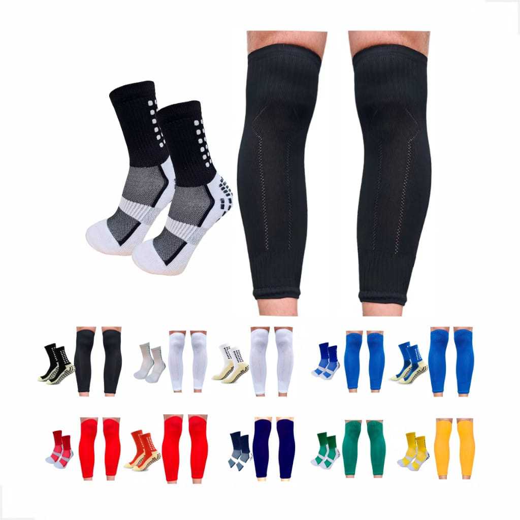 Kit Meia De Futebol Antiderrapante + Suporte para Panturrilha