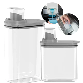 Kit Dispenser Organizador de Lavanderia 2,3 + 1,5 L Acrílico AMACIANTE SABÃO EM PÓ SABONETE LÍQUIDO