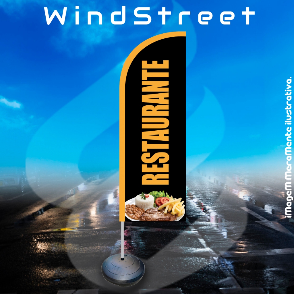 Wind Banner 2m Restaurante Dupla Face Cetim Arte Pronta Haste
