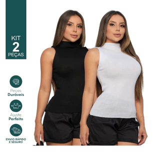 Kit Com 2 Blusa Feminina Gola Alta Canelado