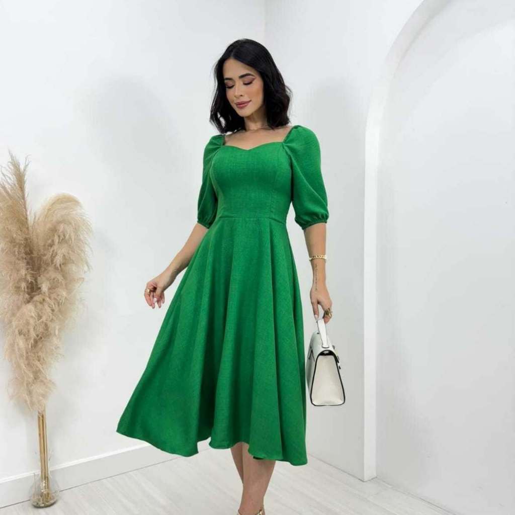 Vestido Manga Bufante Midi na Black Friday 2025 | BuscaProdutos