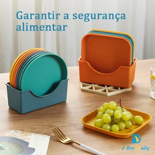 Kit 10 Pratos Com Suporte Sobremesa Plásticos Para festa Duros Reutilizaveis Prato de churrasco Com suporte BC-03/BC-04