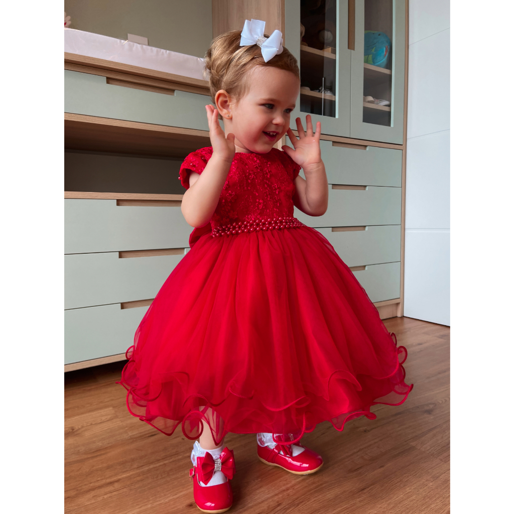 Vestido Infantil Vestido De Festa Vermelho Curto Rodado Formatura