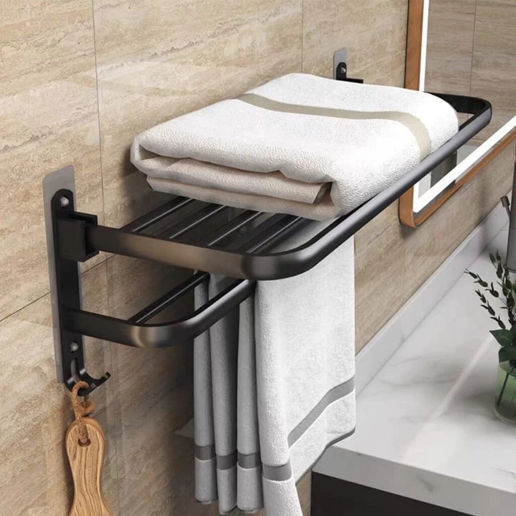 Toalheiro Suporte para Toalha de Metal Porta Toalha Duplo com Ganchos