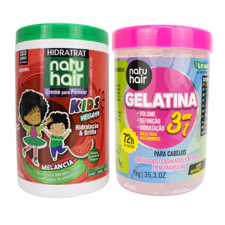 Kit Creme de Pentear Melancia + Gelatina modeladora de cachos 3 em 1 Natuhair 1 KG Super Ativador de Cachos