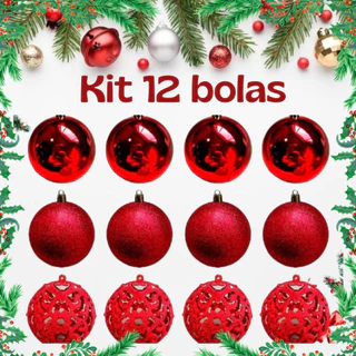 Kit 12 bolas de natal enfeite para árvore enfeite natalino 6 cm luxo brilho fosca e com glitter vermelho