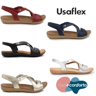 Sandália Usaflex Rasteira Couro Elastico Conforto R1804 em Oferta na Shopee
