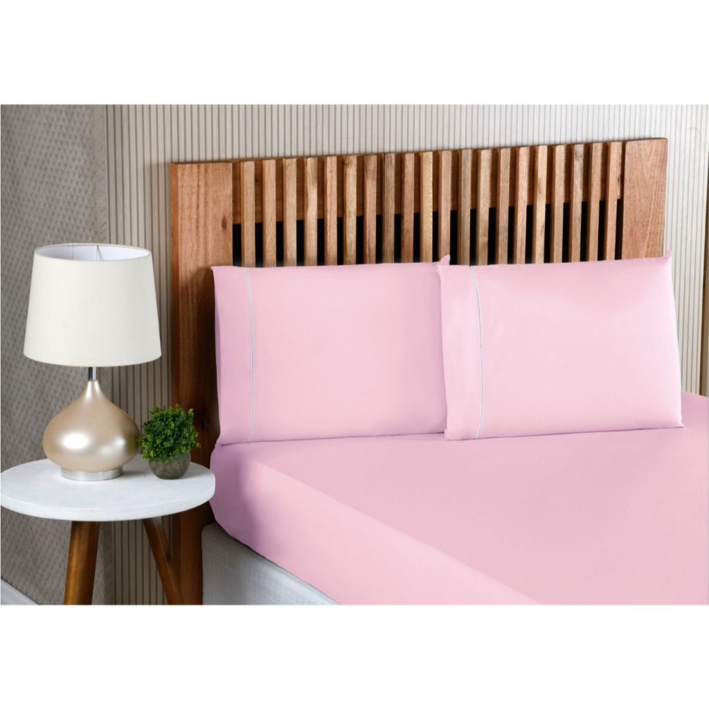 Jogo de Lençol 03 Peças 400 Fios Cama Casal Queen Micropercal Ponto Palito