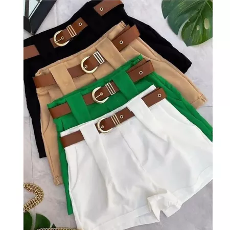Short Feminino Social Com CINTO e BOLSOS