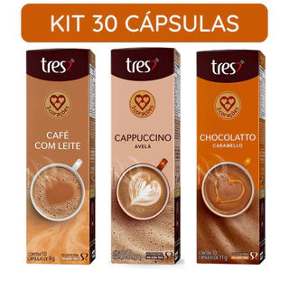 Três Corações Kit 3 Caixas Café Com Leite Cappuccino Avela Chocolatto Caramello