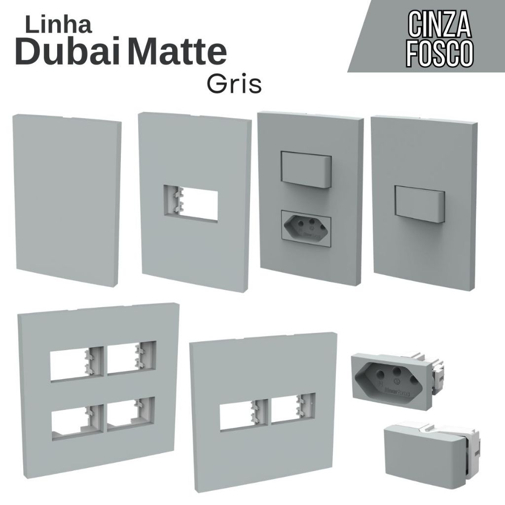 Tomada Interruptor Espelho Cego Dubai Matte Gris Cinza Fosco Modular de ...