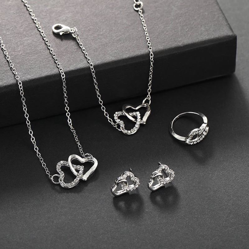 Kit 4 conjunto de anel pulseira colar e brincos semi joias prata