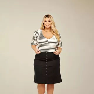 Saia Jeans Feminina Evangélica Plus Size Preta Midi Lápis Cintura Alta