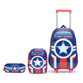 Kit Mochila Rodinhas Polo One Escolar Infantil Menino + Lancheira Térmica + Estojo