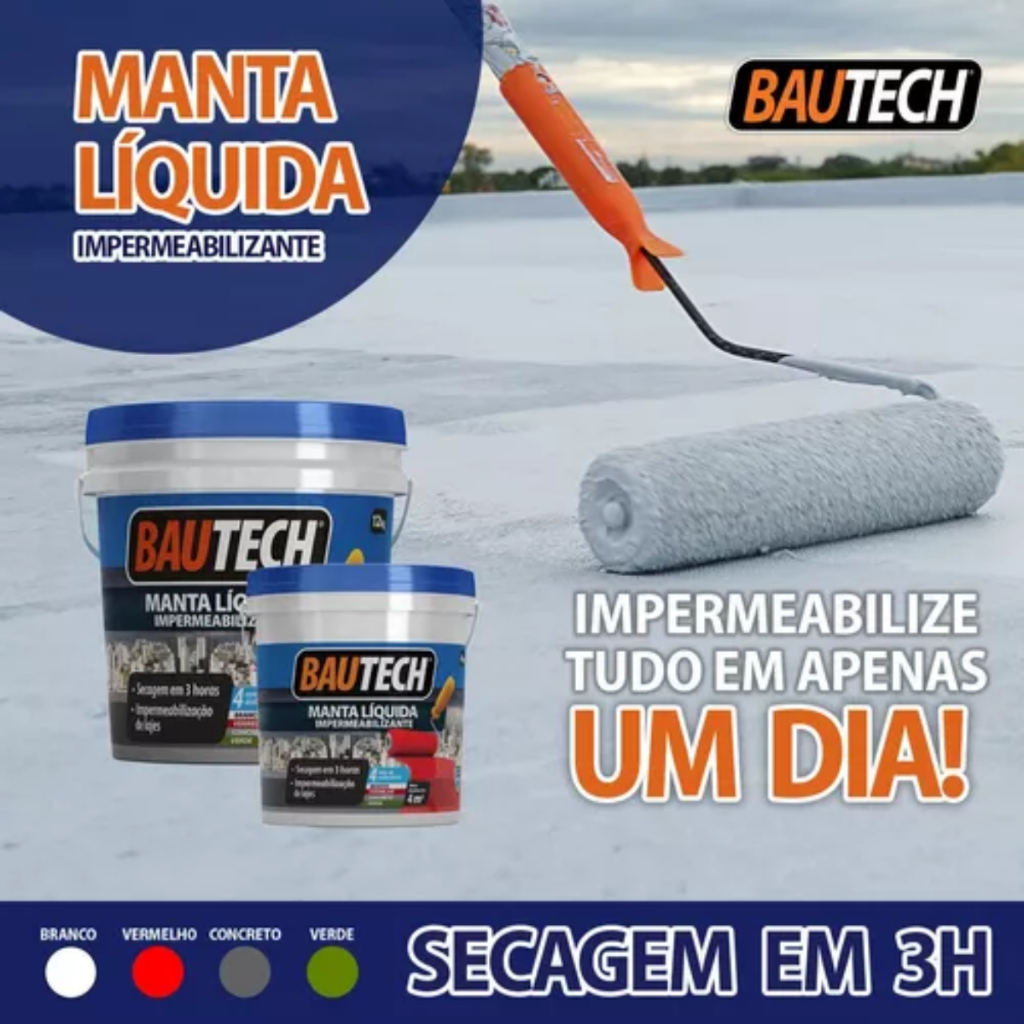 Manta Líquida Emborrachada Bautech 4kg e 12kg Impermeabilizante Cor ...