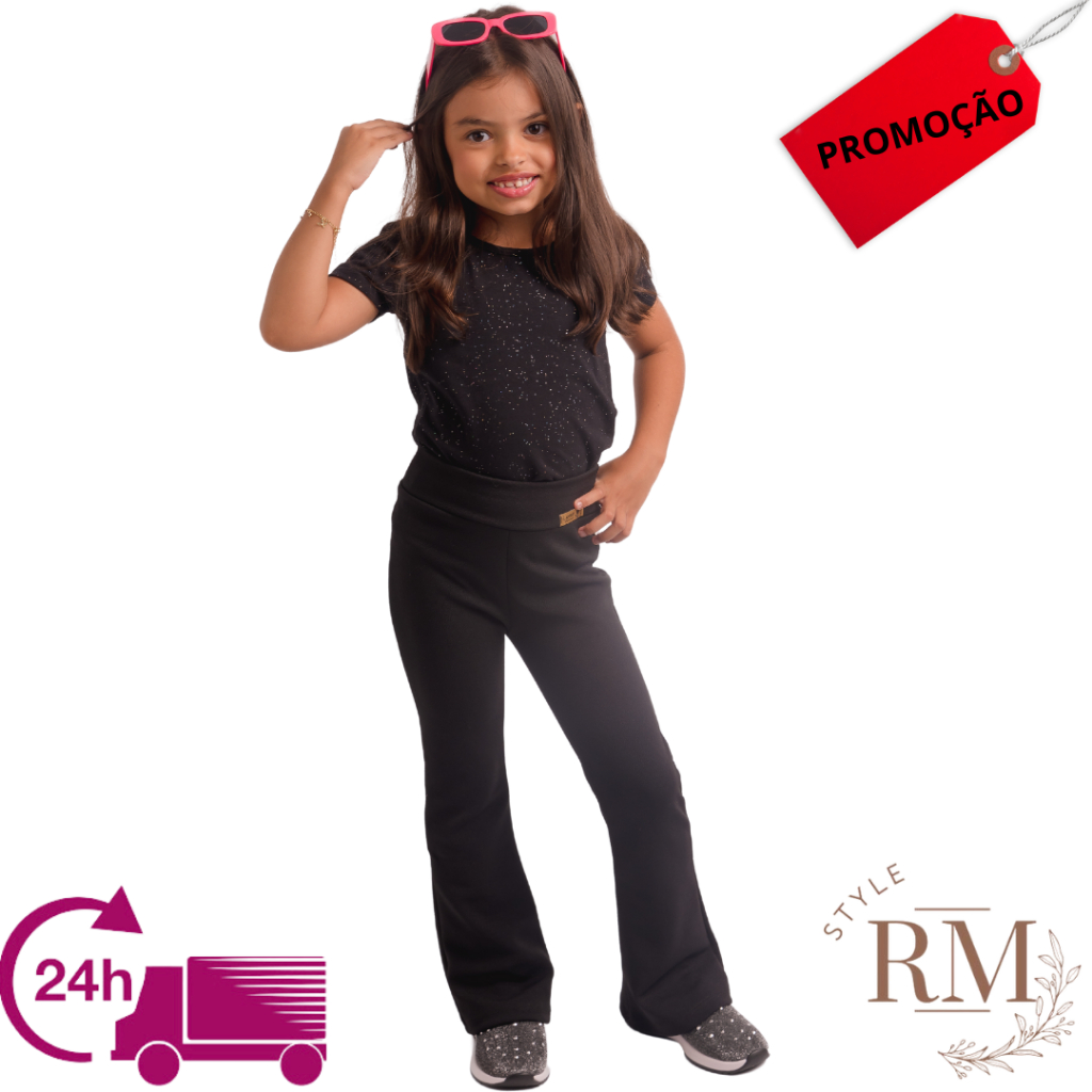 Calça Boca de Sino Infantil Malha Crepe Lisa Shopee Brasil