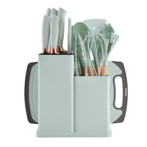 Kit Conjunto 19 Pçs De Utensílios Facas Silicone e Plástico Cozinha Jogo Completo Batedeira Colher Pegador — foto 1 — Achou Levou Brasil