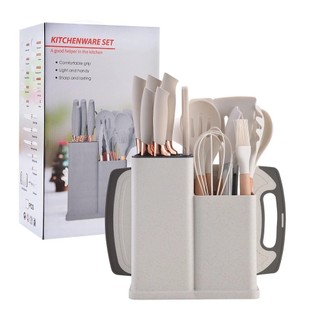 Kit Conjunto 19 Pçs De Utensílios Facas Silicone e Plástico Cozinha Jogo Completo Batedeira Colher Pegador — foto 2 — Achou Levou Brasil