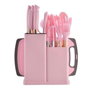 Kit Conjunto 19 Pçs De Utensílios Facas Silicone e Plástico Cozinha Jogo Completo Batedeira Colher Pegador — foto 4 — Achou Levou Brasil