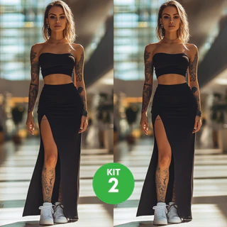 KIT 2 Saias Longas Fenda Feminina Modinha Suplex Verão Longuete Blogueira Moda Gringa