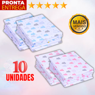 Kit 10 Unidades Fralda De Pano Estampada 60 x 60 Enxoval Infantil Bebê Menino Menina em Oferta na Shopee