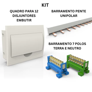 Kit Quadro Caixa de Embutir para 12 disjuntores com Barramentos