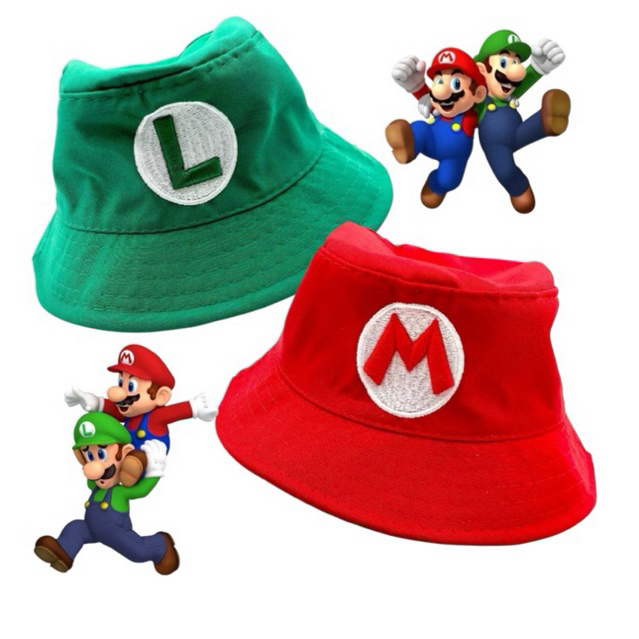 Chapéu Buckets Hat Super Mario Bros Bordado Quepe Mario e Luigi
