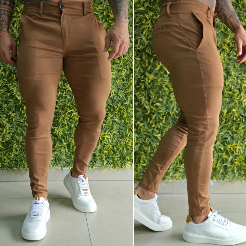 Calça Alfaiataria Masculina Slim Fit Bolso Faca em Bengaline