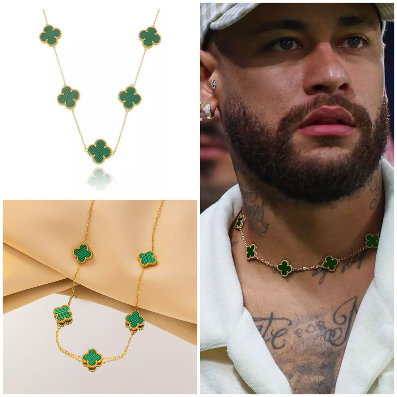 COLAR TREVO VAN C PEDRA VERDE BANHADO A OURO PREMIUM MELHOR QUALIDADE ...