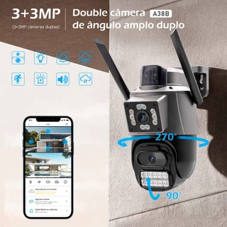 COIBEU Camera Segurança Externa Lente Dupla 4k 3+3mp Sirene Policial, com sirene policia