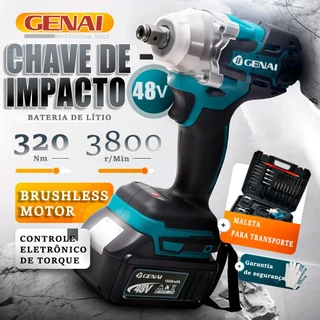 Genai Chave De Impacto Parafusadeira Furadeira 01 Baterias 48v 320Nm