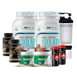 Kit 2x Whey Protein Thor 900g + 2x Bcaa + 2x Creatina 150g + 2x Termogênicos + Coqueteleira Tripla