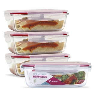 Conjunto 4 Potes Vidro Hermético Mantimento Marmita 1040ml