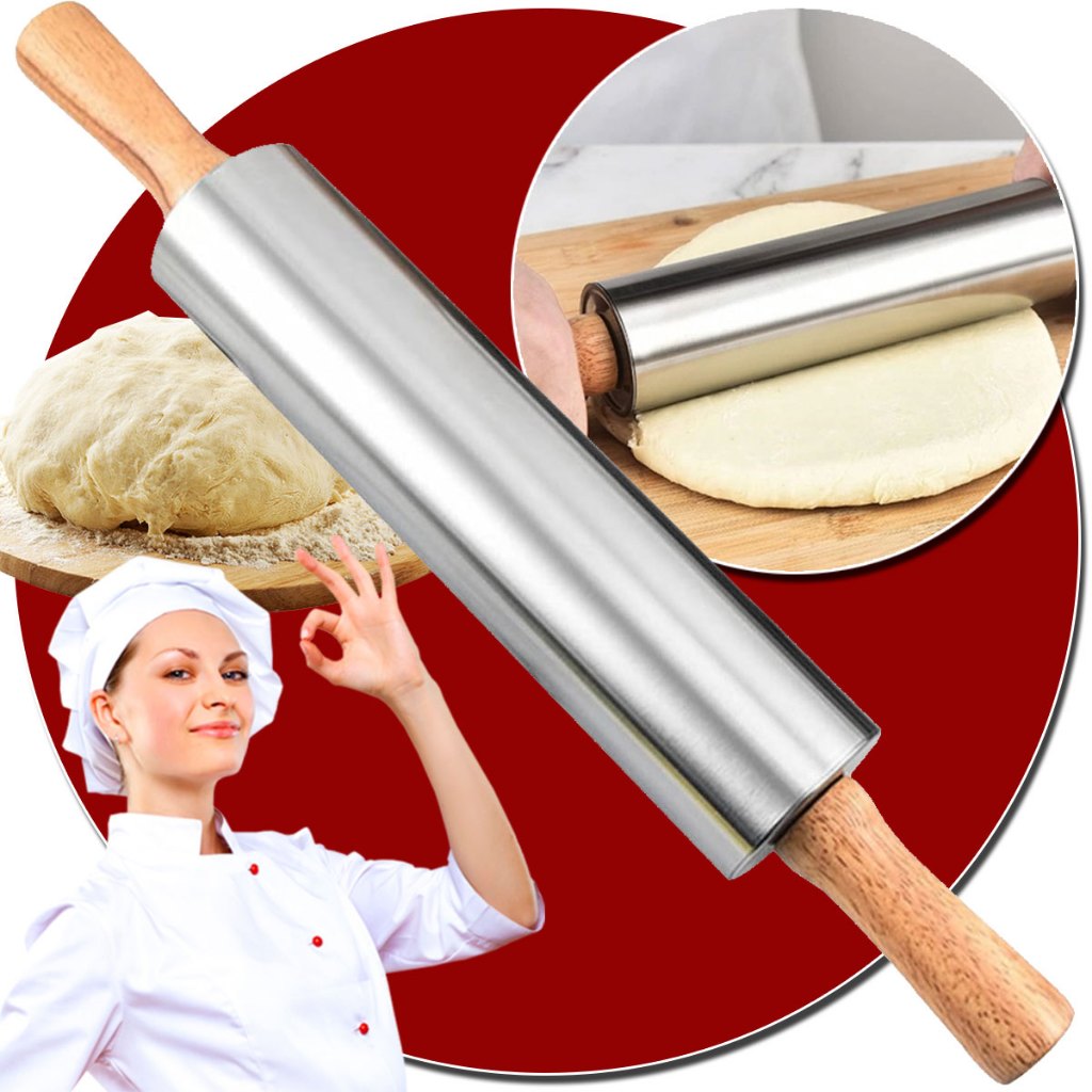Rolo Abrir Massa inox Pizza Pão Macarrão Pastel Madeira Leve Resistente ...