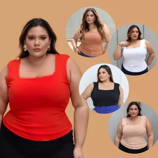 Blusa Regata Regatinha Decote Quadrado Plus Size Veste 44 ao 52 Ribana Moda Feminina Tendência Verão