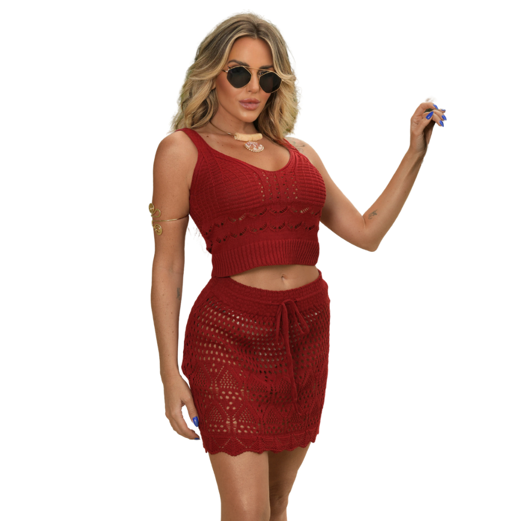 Conjunto Feminino Saida de Praia Tricô Ramona