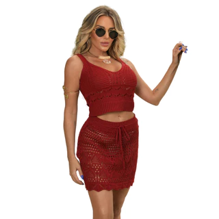 Conjunto Feminino Saida de Praia Tricô Ramona